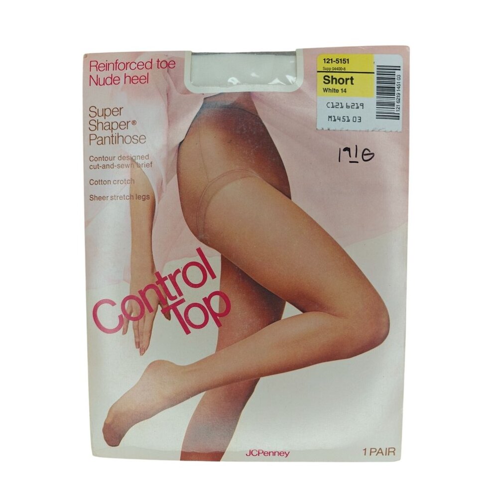 JCPenney Control Top Super Shaper Pantyhose Short White Vintage